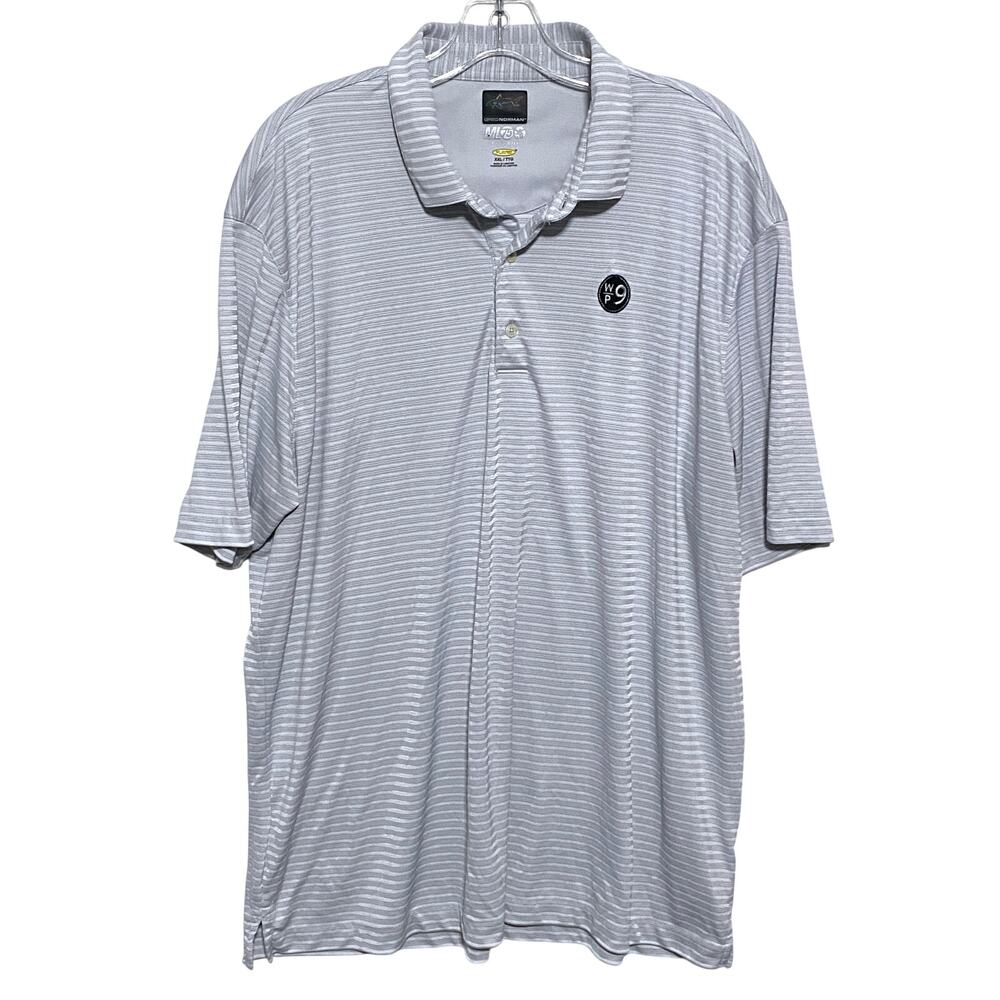 Greg Norman Golf Polo Shirt Mens XXL Gray Striped ML75 Microlux Preppy Resort